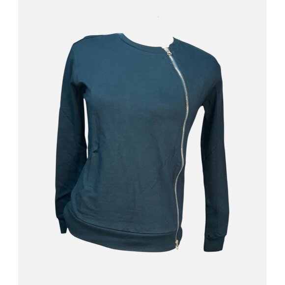 Universal Standard Meridian Zip Pullover Sweater Sz 4XS (XS 00-0) Teal Green Lon - Picture 3 of 15